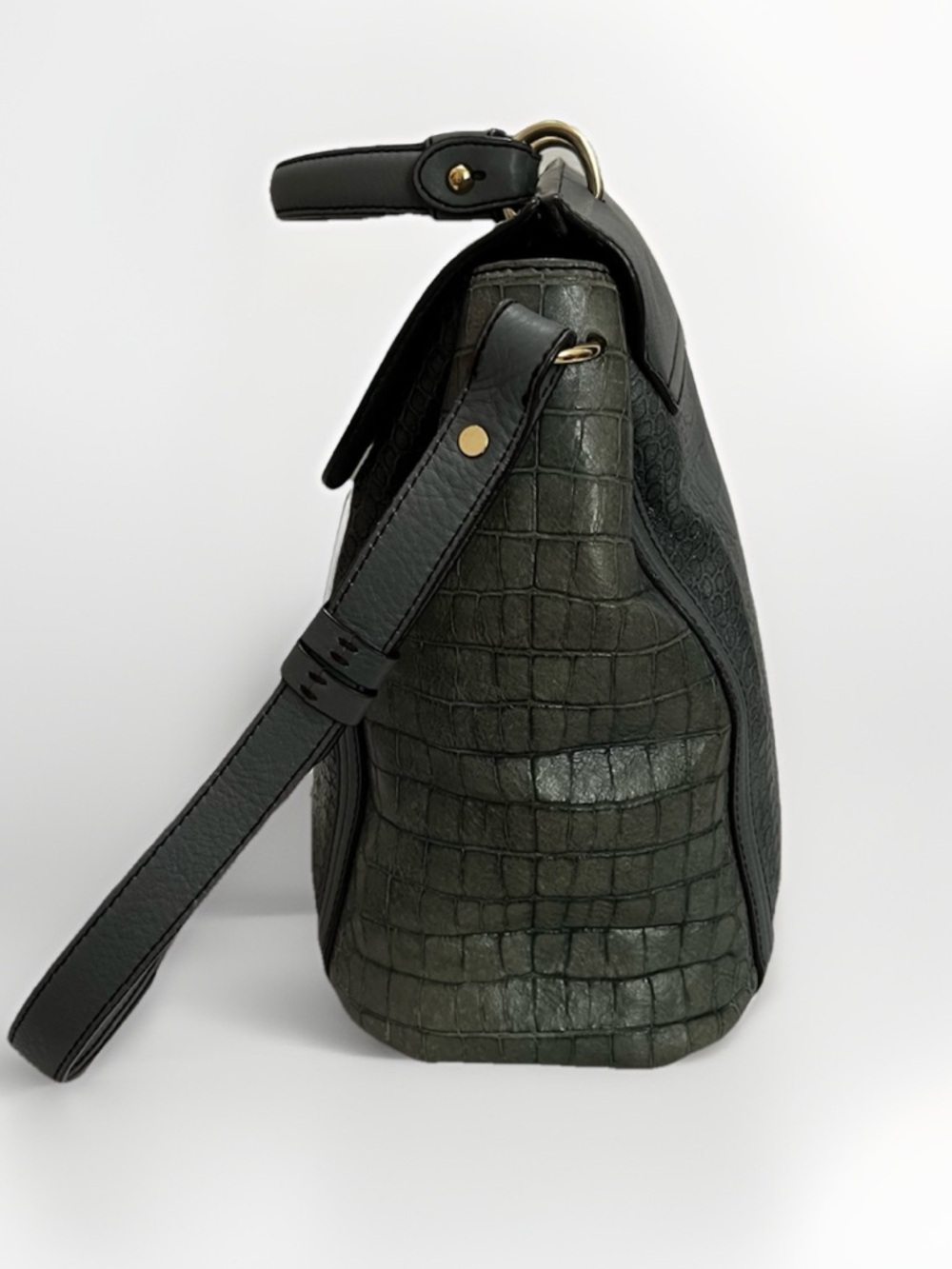 MCM Mocha Luxe Handbag 2010 Vintage Croco Leather Satchel Bag Rare Khaki Gray - Picture 5 of 16